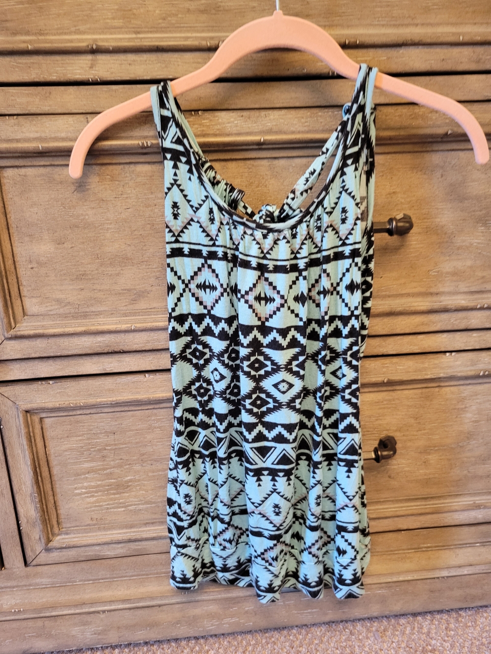 Geometric Aztec Print Tank Top in Mint and Black